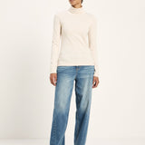 LANIUS ribbed roll-neck top in cream melange organic cotton, another view