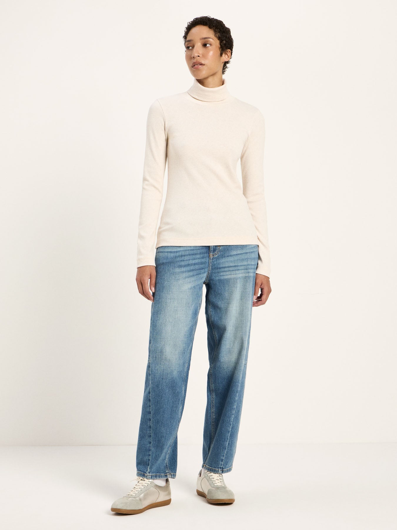 LANIUS ribbed roll-neck top in cream melange organic cotton, another view
