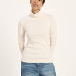 LANIUS ribbed roll-neck top in cream melange organic cotton, another view