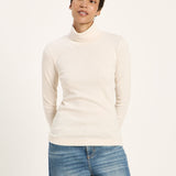 LANIUS ribbed roll-neck top in cream melange organic cotton, another view
