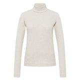 LANIUS ribbed roll-neck top in cream melange organic cotton, front view