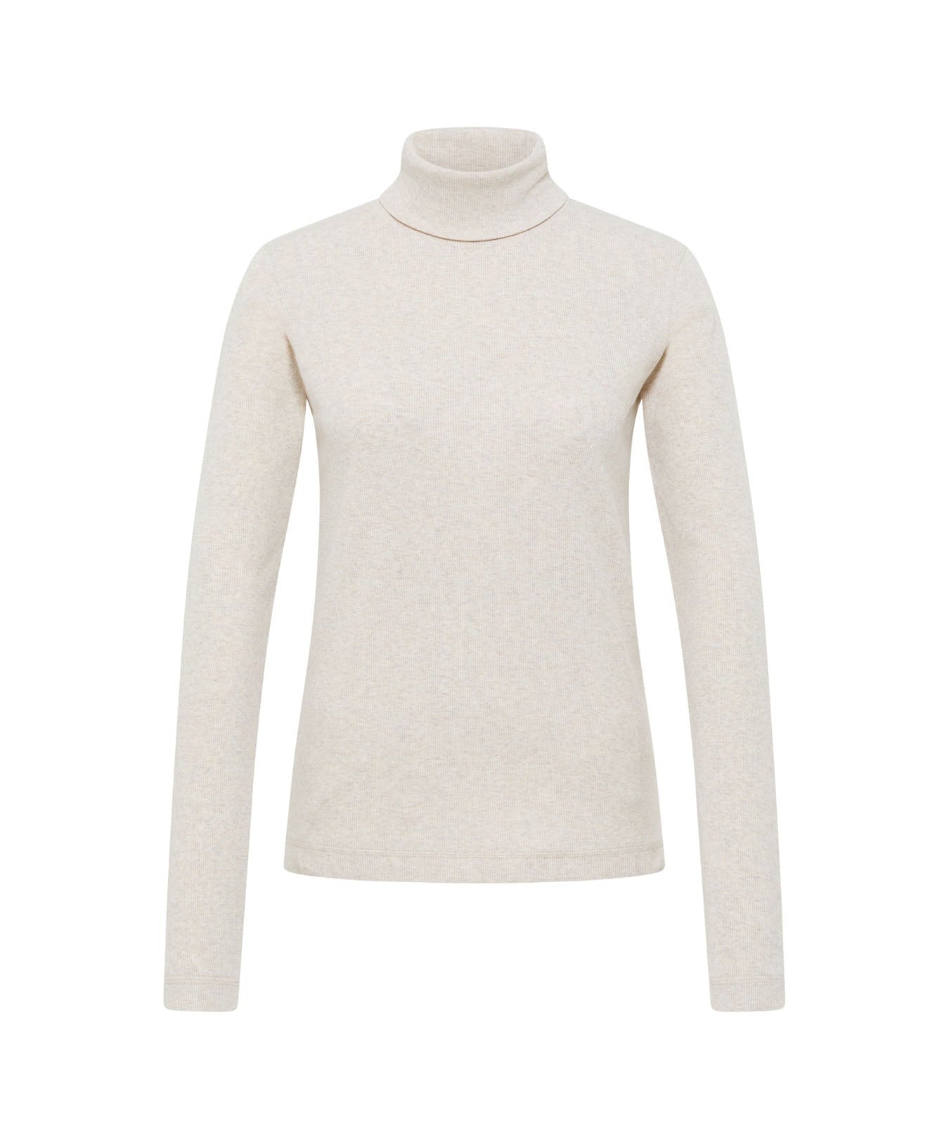 LANIUS ribbed roll-neck top in cream melange organic cotton, front view