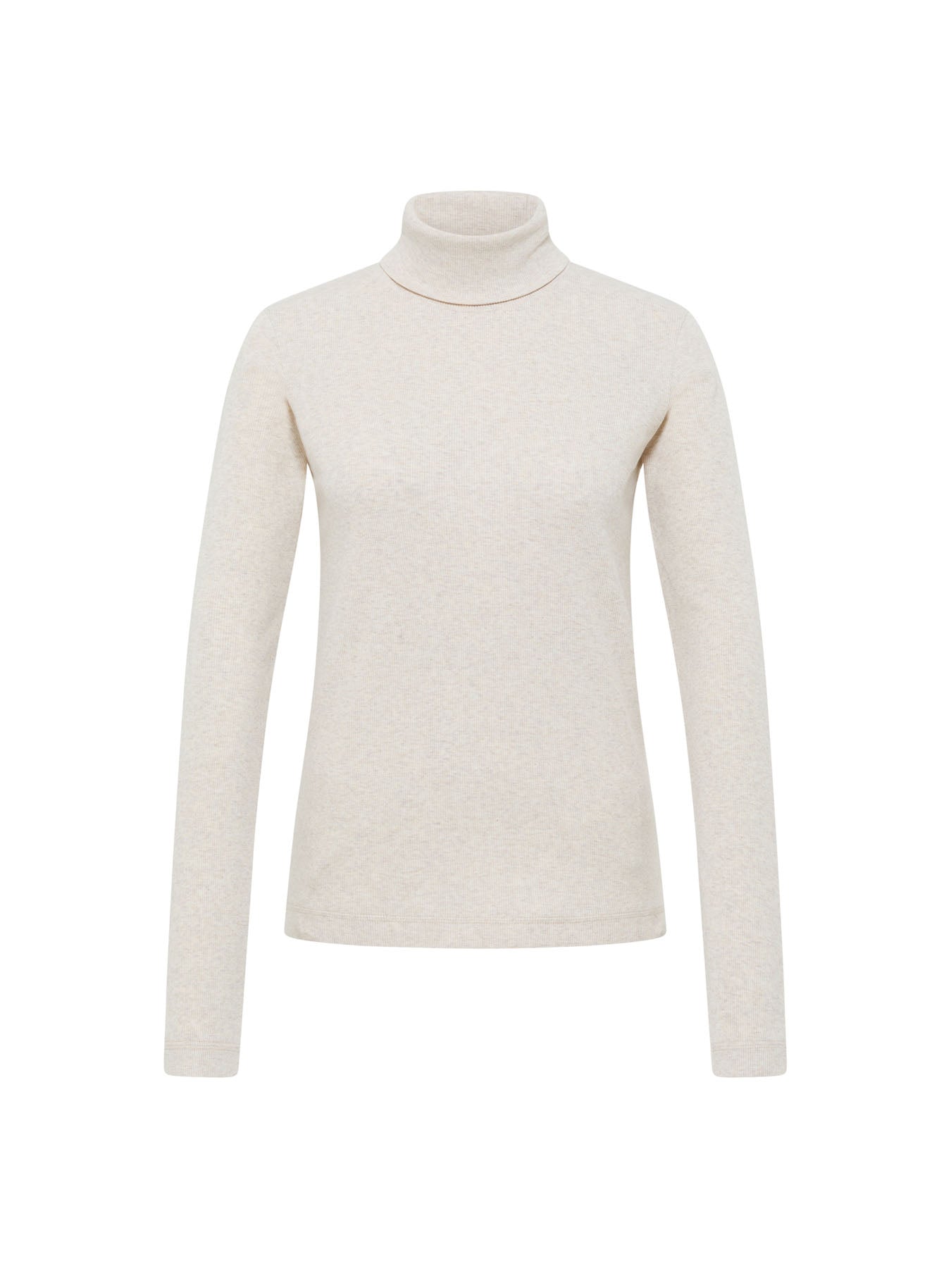 LANIUS ribbed roll-neck top in cream melange organic cotton, front view