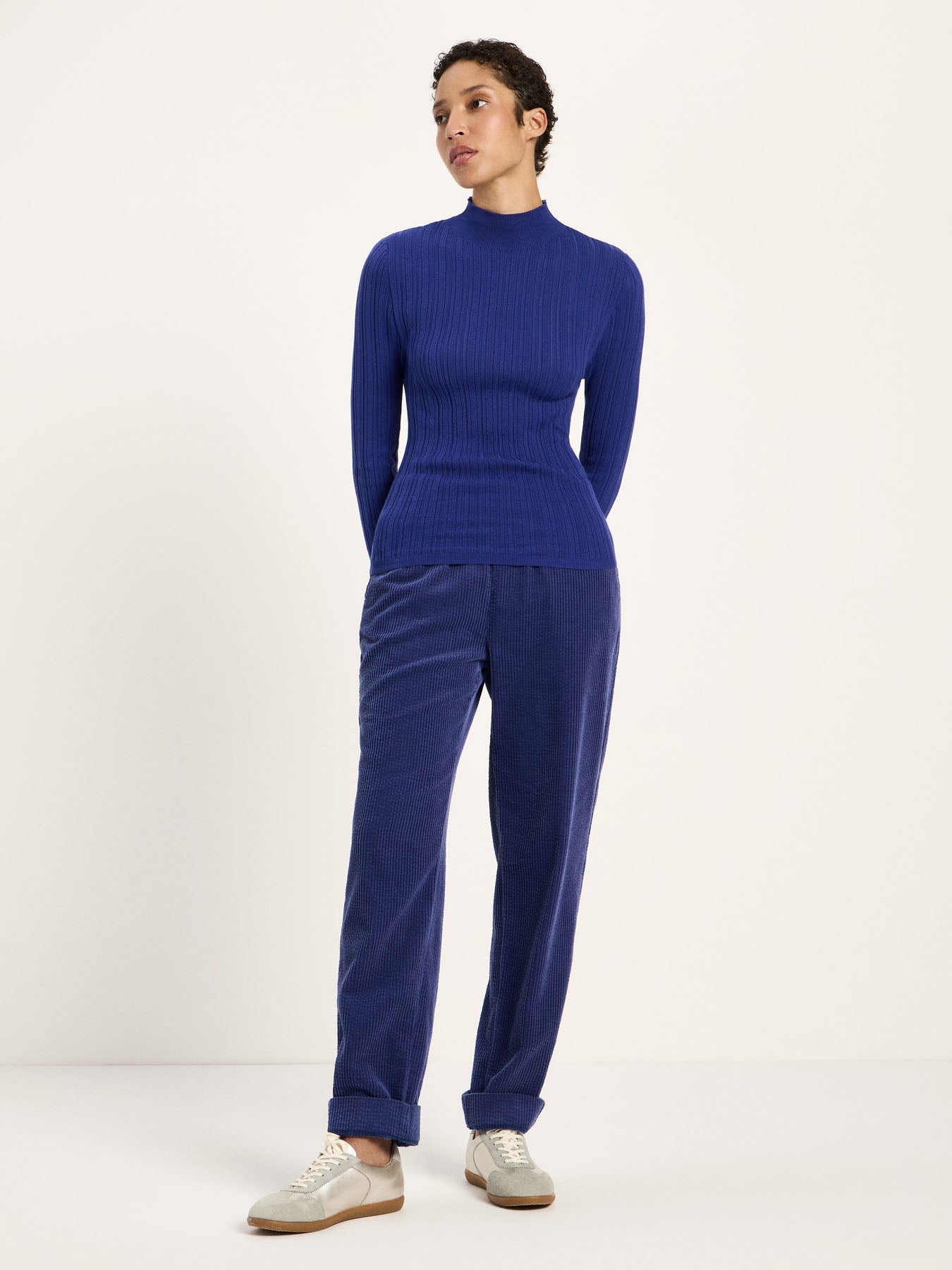 LANIUS roll-neck jumper in violet fine-rib organic cotton, another view