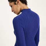 LANIUS roll-neck jumper in violet fine-rib organic cotton, another view