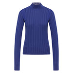 LANIUS roll-neck jumper in violet fine-rib organic cotton, front view