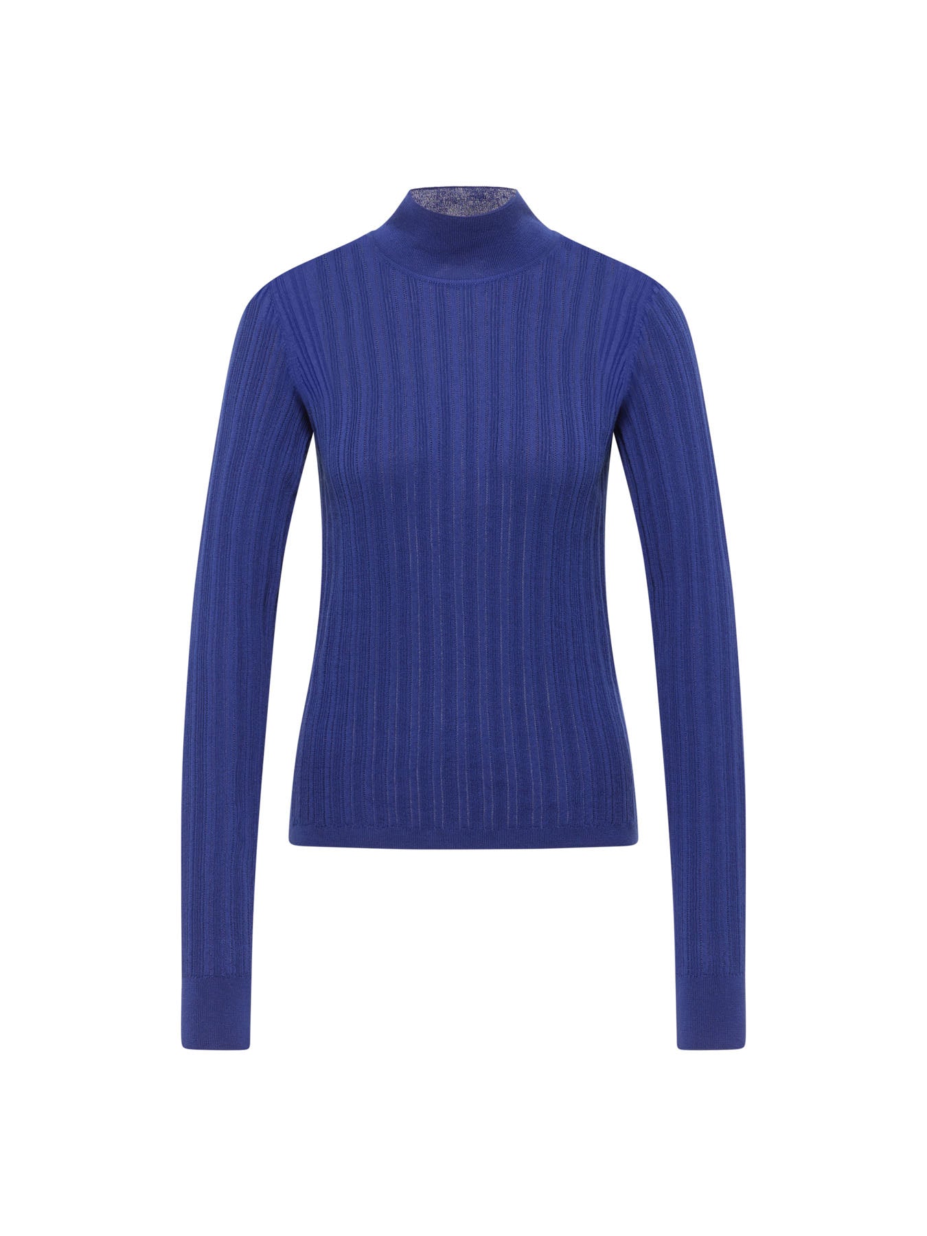 LANIUS roll-neck jumper in violet fine-rib organic cotton, front view