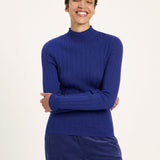 LANIUS roll-neck jumper in violet fine-rib organic cotton, another view