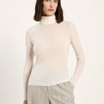 LANIUS roll-neck top in cream TENCEL Lyocell, front view