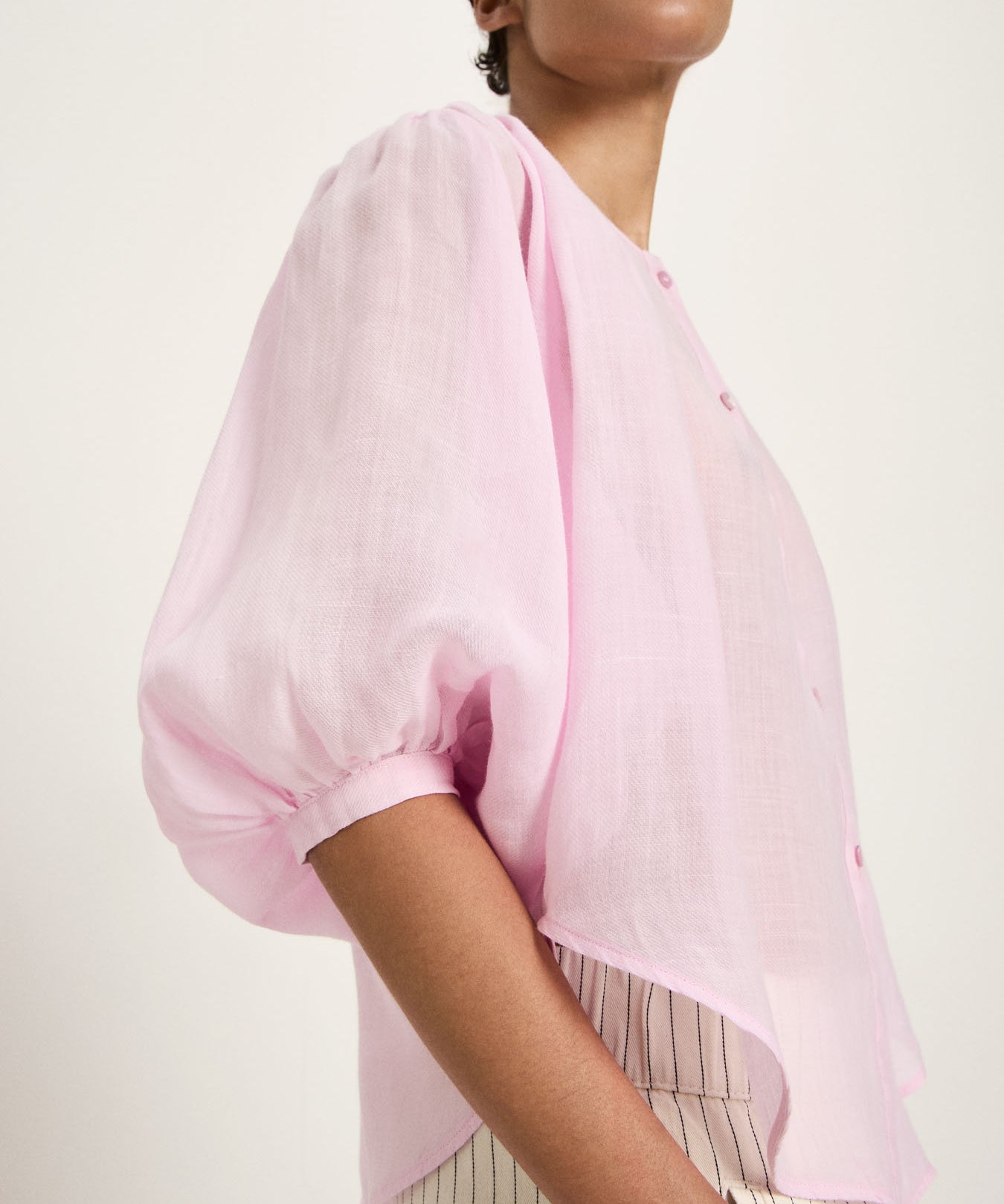 Gathered Ramie Blouse — Powder Pink by LANIUS — fair fashion in organic materials, front view
