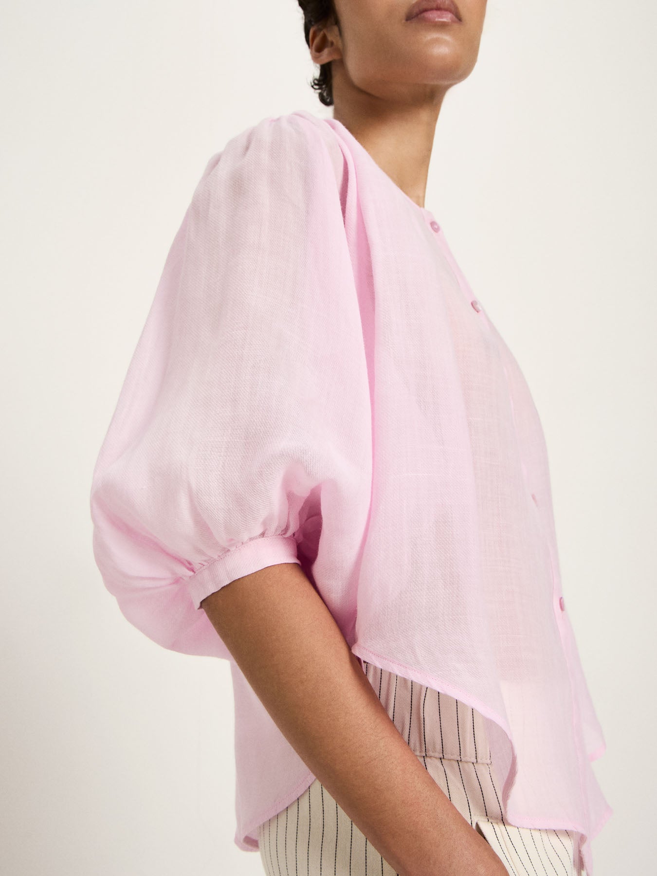 Gathered Ramie Blouse — Powder Pink by LANIUS — fair fashion in organic materials, front view