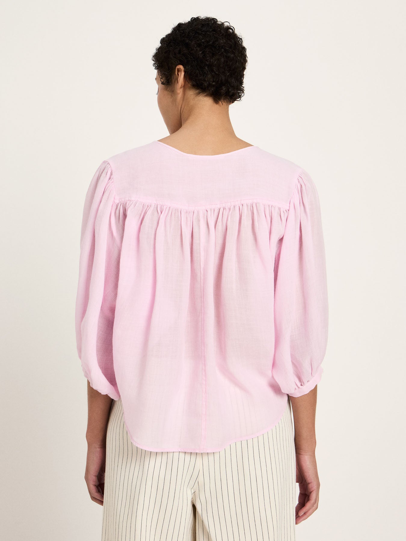 Gathered Ramie Blouse — Powder Pink by LANIUS — fair fashion in organic materials, view 5