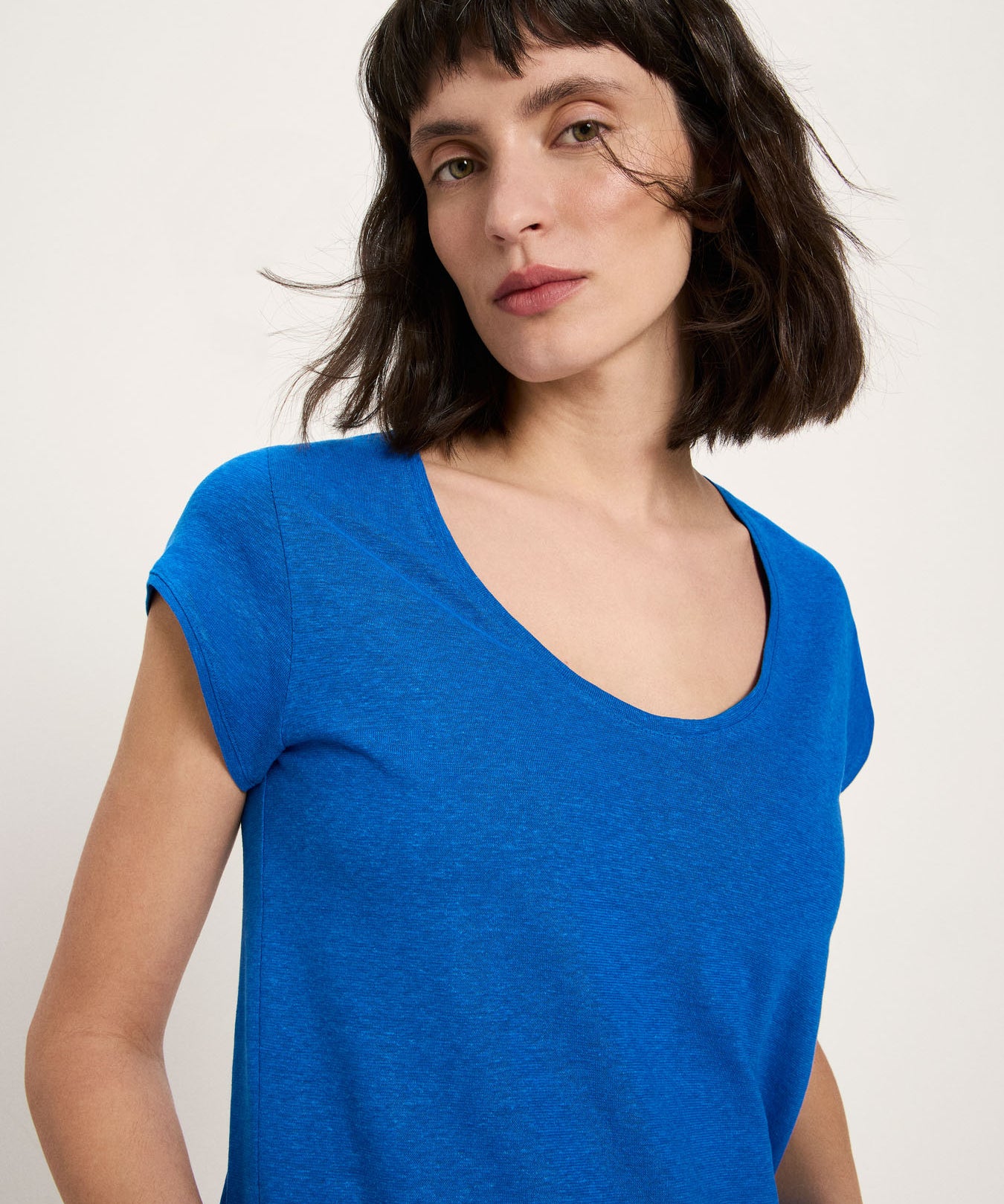 Scoop Neck Tee - Lapis Blue by LANIUS — fair fashion in organic materials, front view