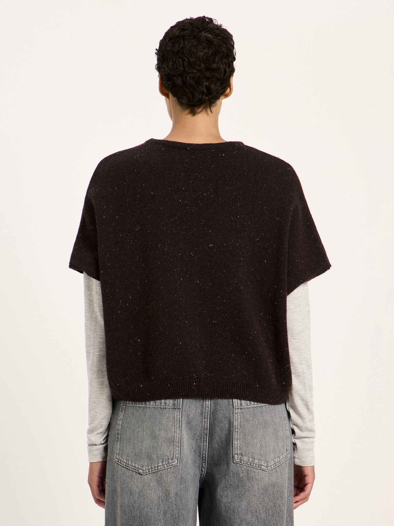 LANIUS sleeveless jumper in chocolate tweed knit, another view