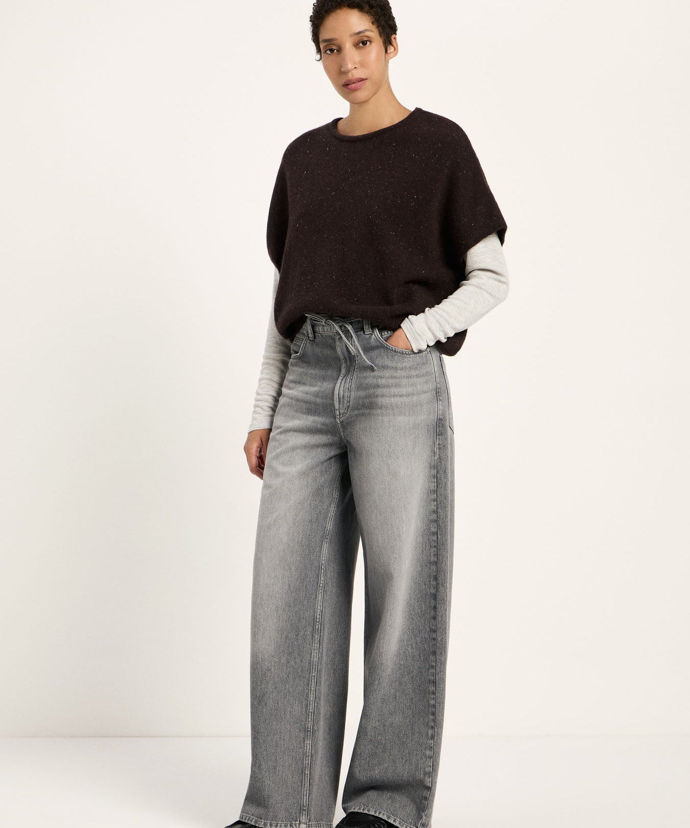 LANIUS sleeveless jumper in chocolate tweed knit, another view