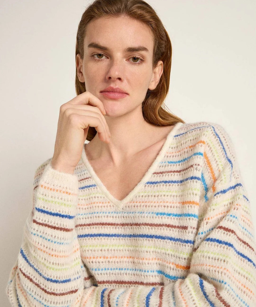 Striped Alpaca-Blend Sweater — Multicolour by LANIUS — fair fashion in organic materials, front view