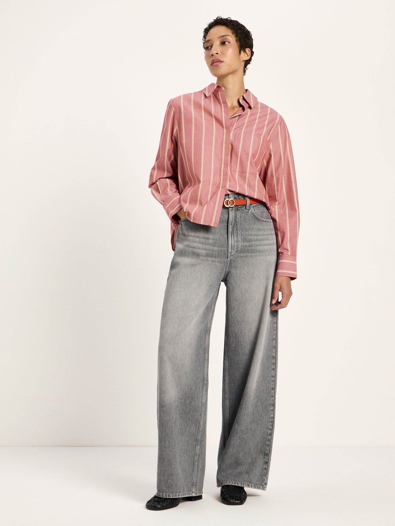 LANIUS brick and carrot striped blouse, third view