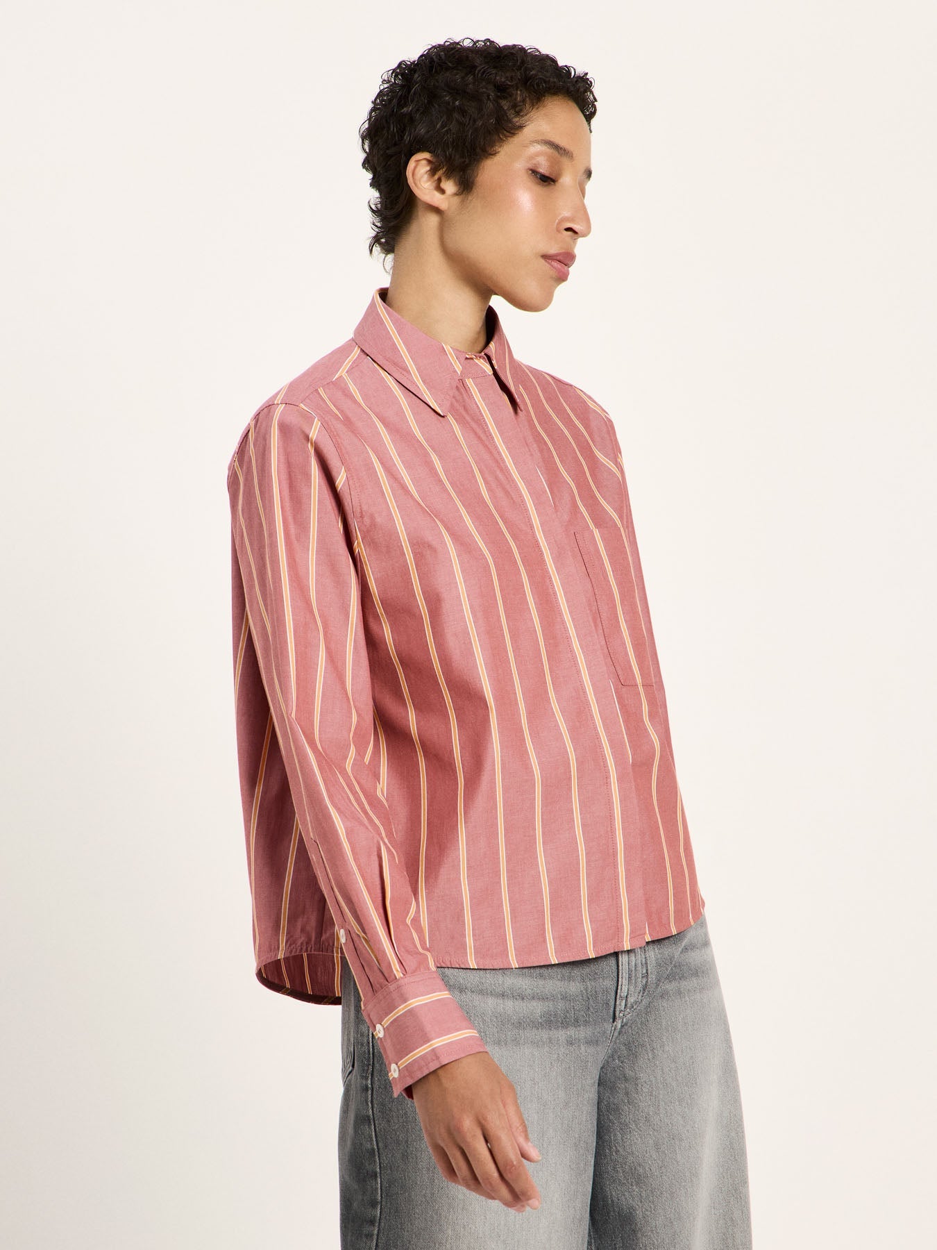 LANIUS striped blouse in brick and carrot