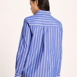 LANIUS electric blue and light blue striped shirt, back view