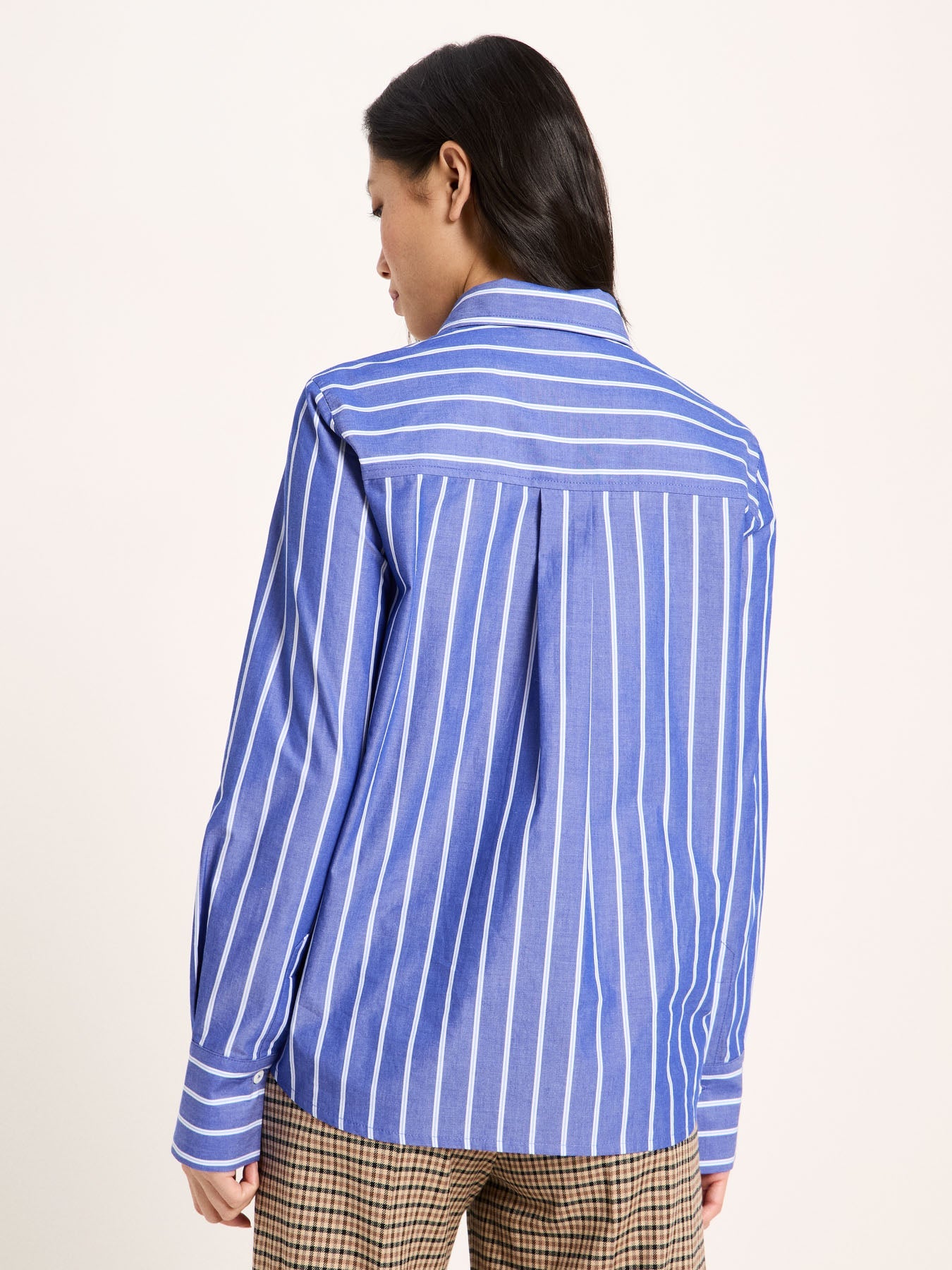 LANIUS electric blue and light blue striped shirt, back view
