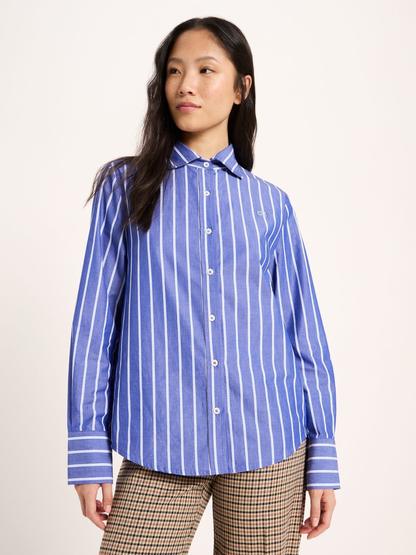 LANIUS electric blue and light blue striped shirt, second front view