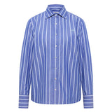 LANIUS electric blue and light blue striped organic cotton shirt, front view