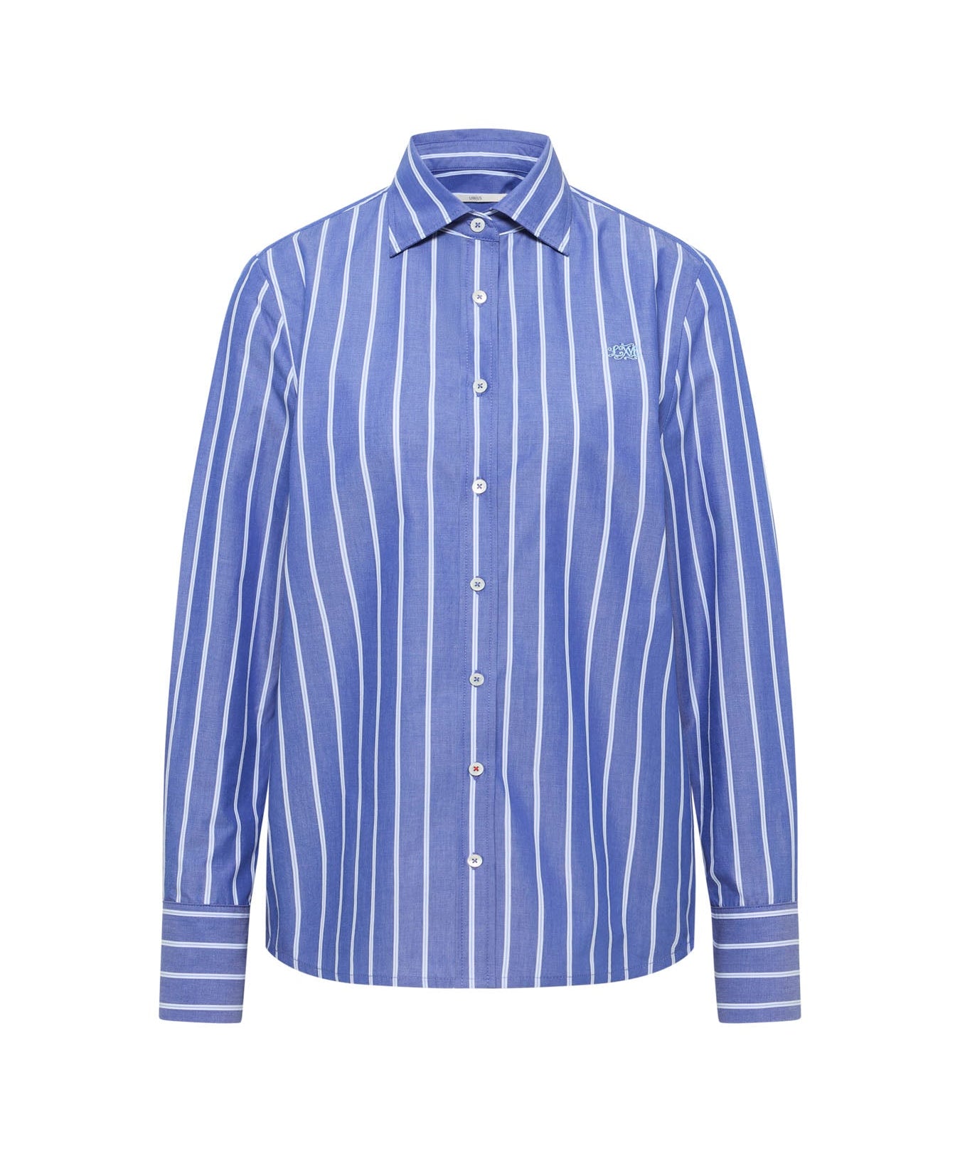 LANIUS electric blue and light blue striped organic cotton shirt, front view