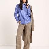 LANIUS electric blue and light blue striped shirt worn by a model