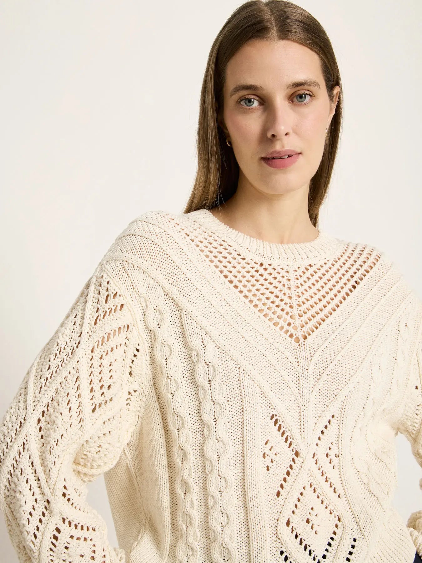 Open-Knit Organic Cotton Sweater in Ecru