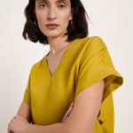 Draped V-Neck Top - Dark Kiwi by LANIUS — fair fashion in organic materials, front view