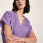 Draped V-Neck Top - Lavender by LANIUS — fair fashion in organic materials, front view