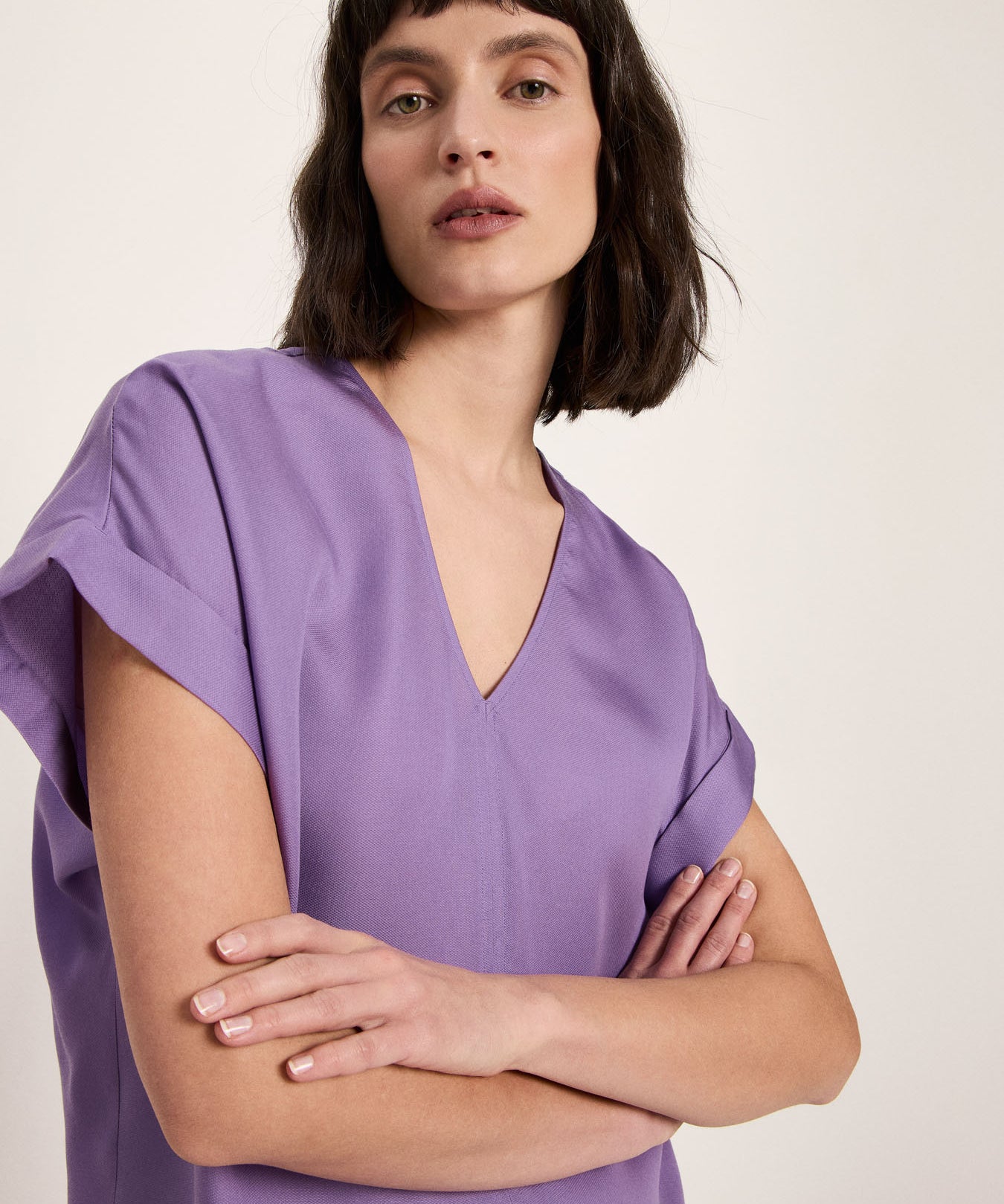 Draped V-Neck Top - Lavender by LANIUS — fair fashion in organic materials, front view