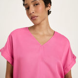 Draped V-Neck Top - Orchid Pink by LANIUS — fair fashion in organic materials, view 4