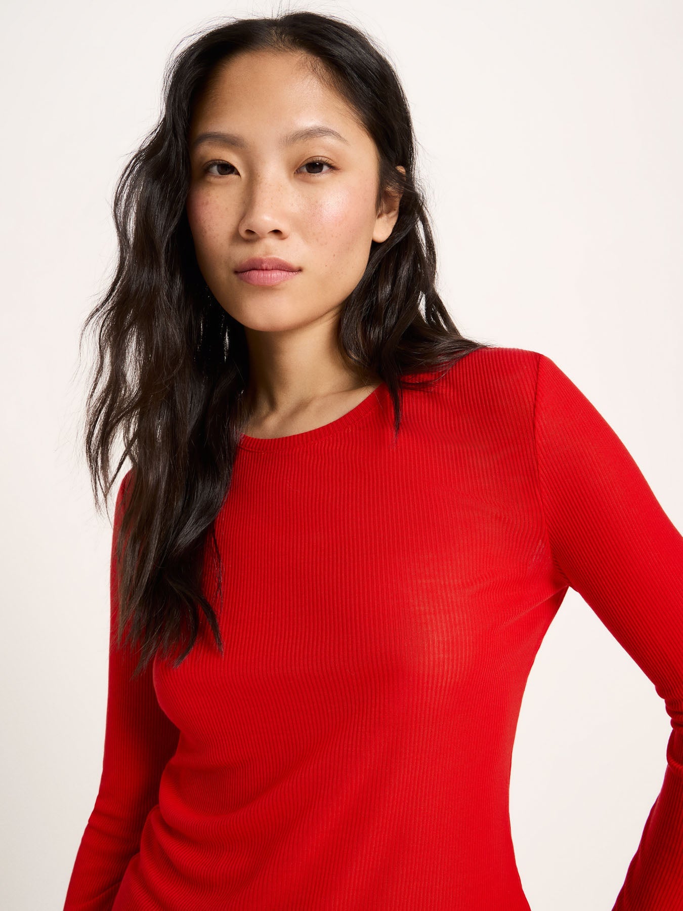 LANIUS long-sleeve T-shirt in red ribbed TENCEL Lyocell, another view