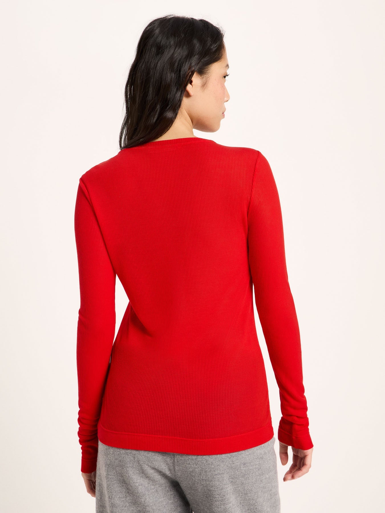 LANIUS long-sleeve T-shirt in red ribbed TENCEL Lyocell, another view