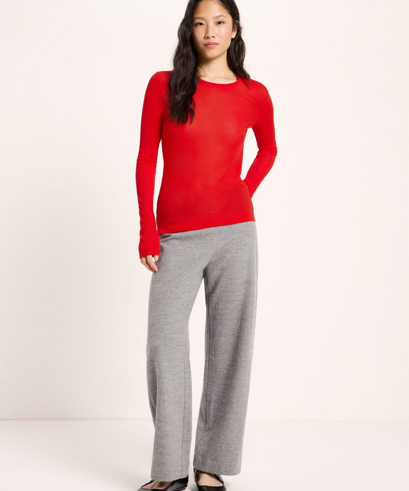 LANIUS long-sleeve T-shirt in red ribbed TENCEL Lyocell, another view