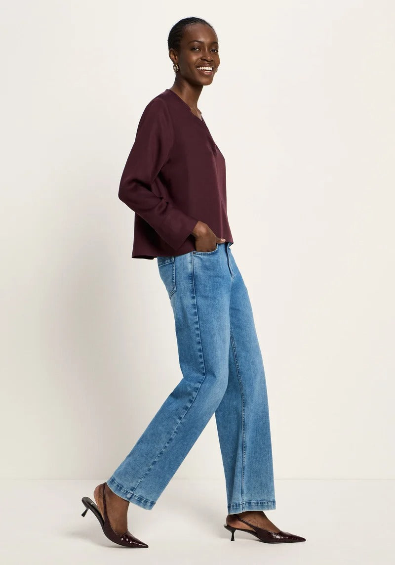 LANIUS V-Neck Tencel Blouse — Burgundy – view 2