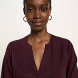 LANIUS V-Neck Tencel Blouse — Burgundy – view 4