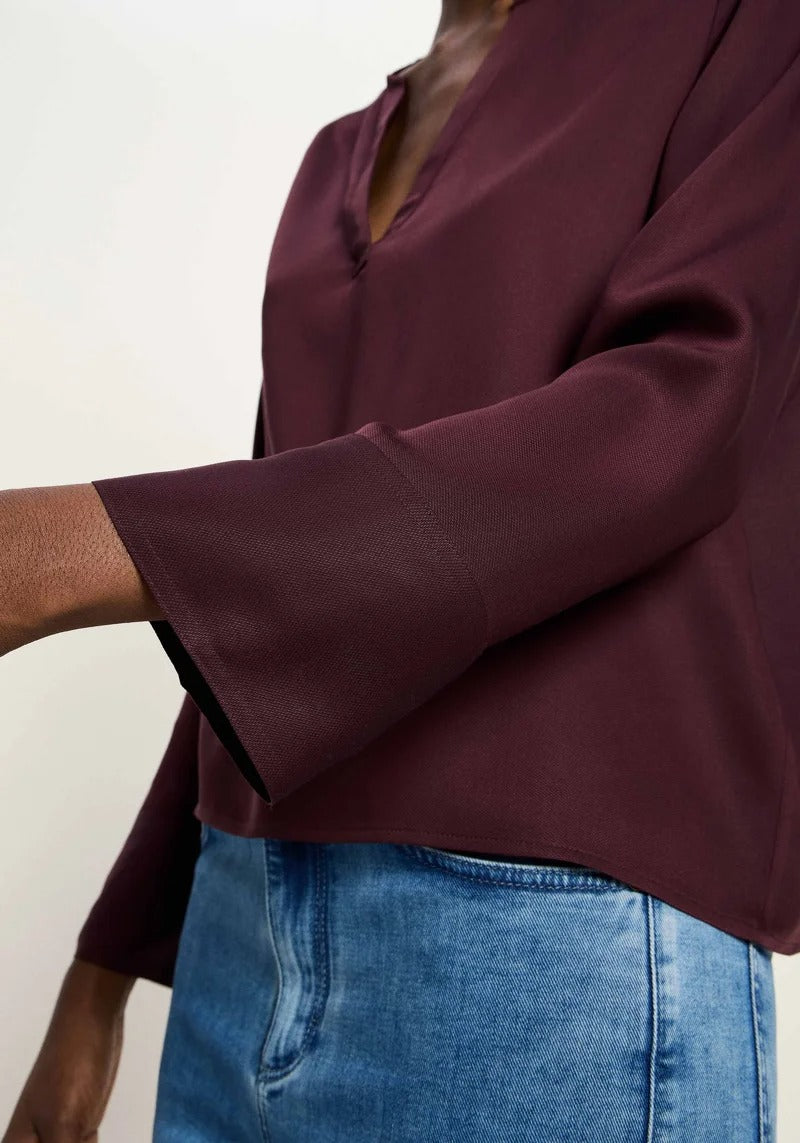 LANIUS V-Neck Tencel Blouse — Burgundy – view 5