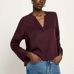 LANIUS V-Neck Tencel Blouse — Burgundy