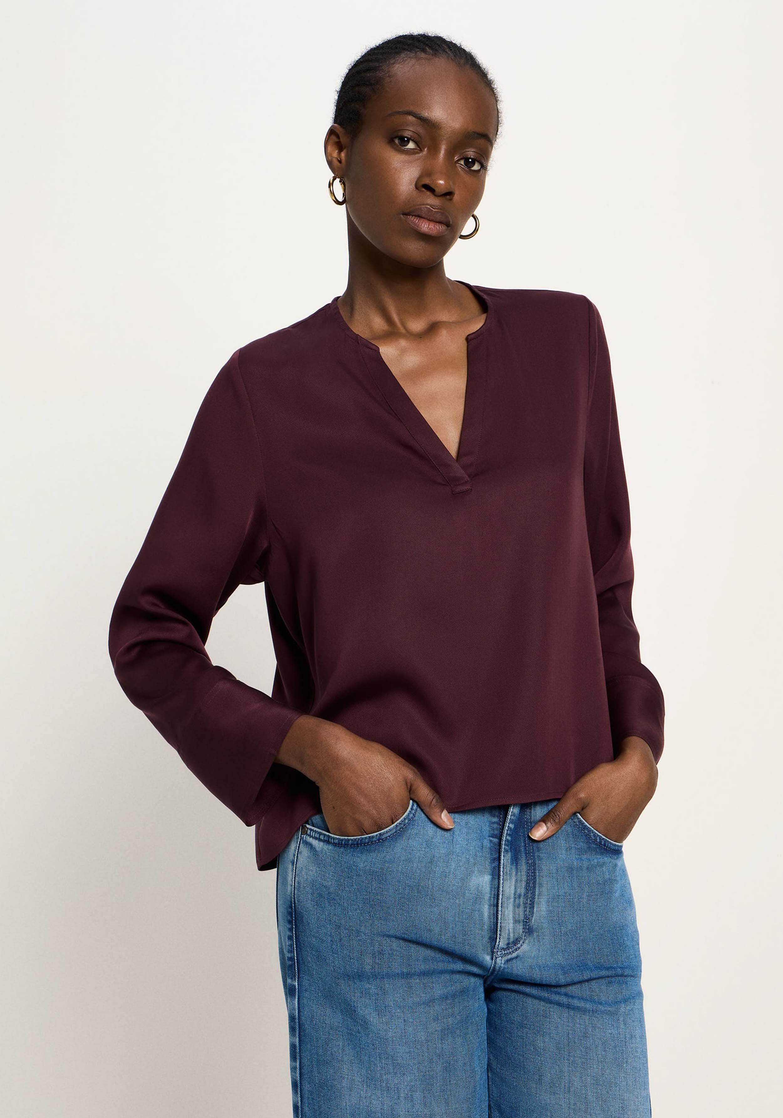LANIUS V-Neck Tencel Blouse — Burgundy