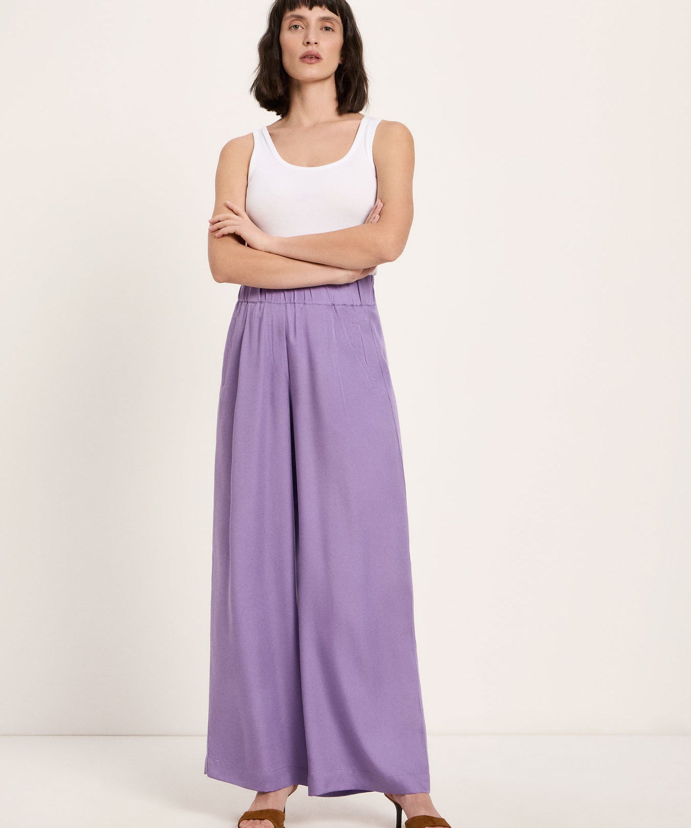 Wide-Leg Trousers - Purple Haze by LANIUS — fair fashion in organic materials, front view
