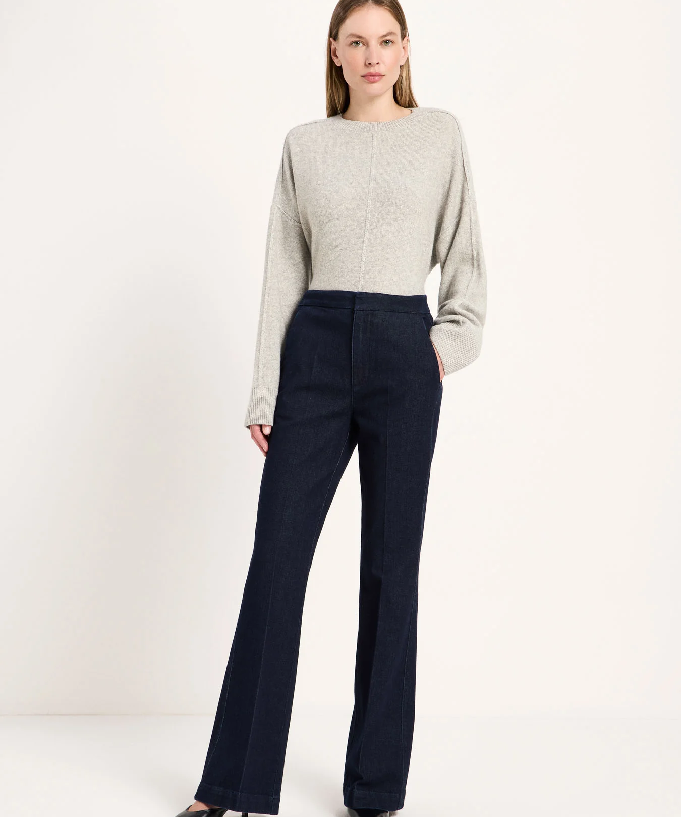 LANIUS Willow flared jeans in rinsed raw denim, front view