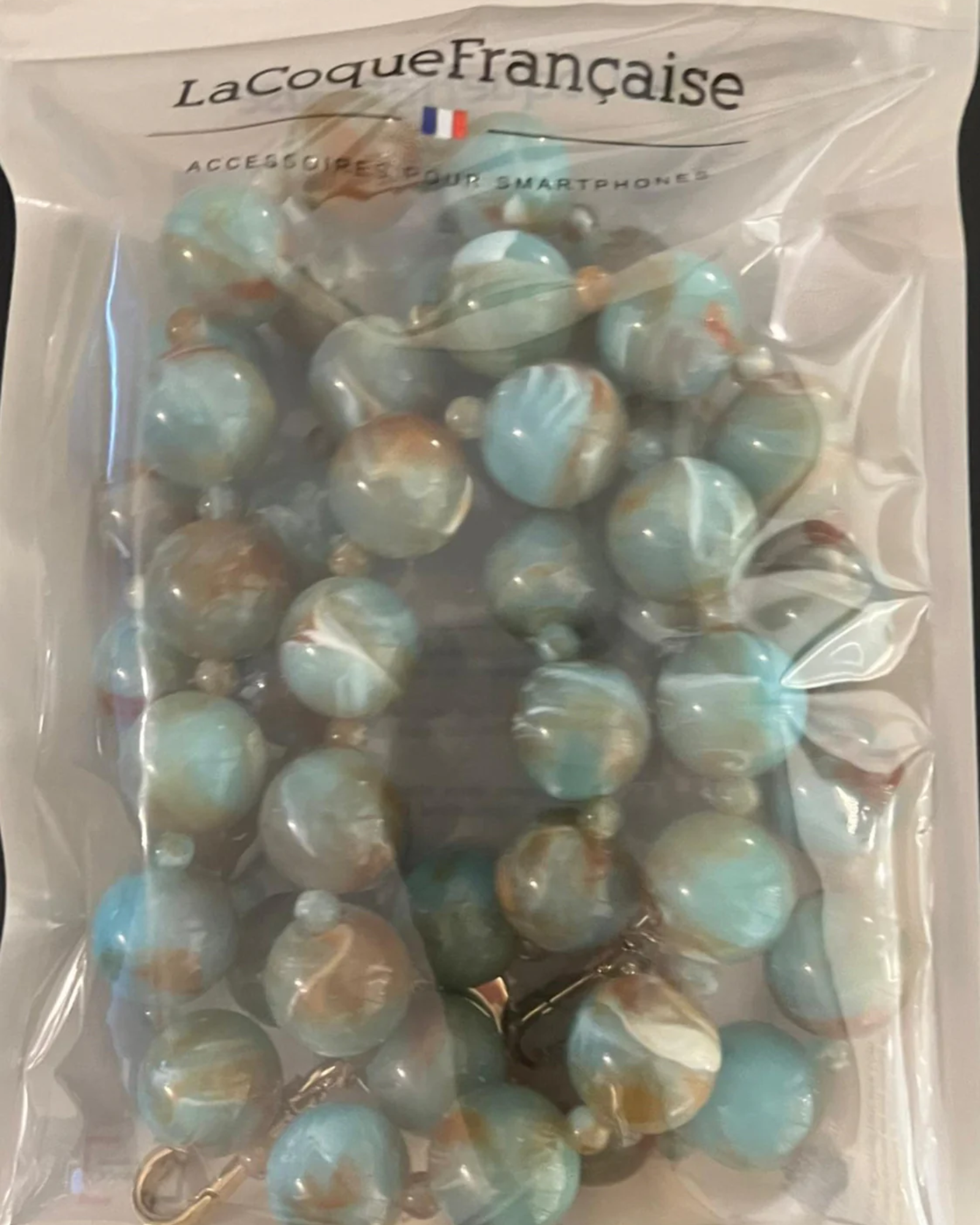 Leonie Phone Chain turquoise and brown marbled beads elegant crossbody smartphone accessory