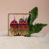 Mayana Designs Beaded Handwoven Santa Fe Drop Earrings on jewellery display highlighting the geometric pattern and vibrant colors.