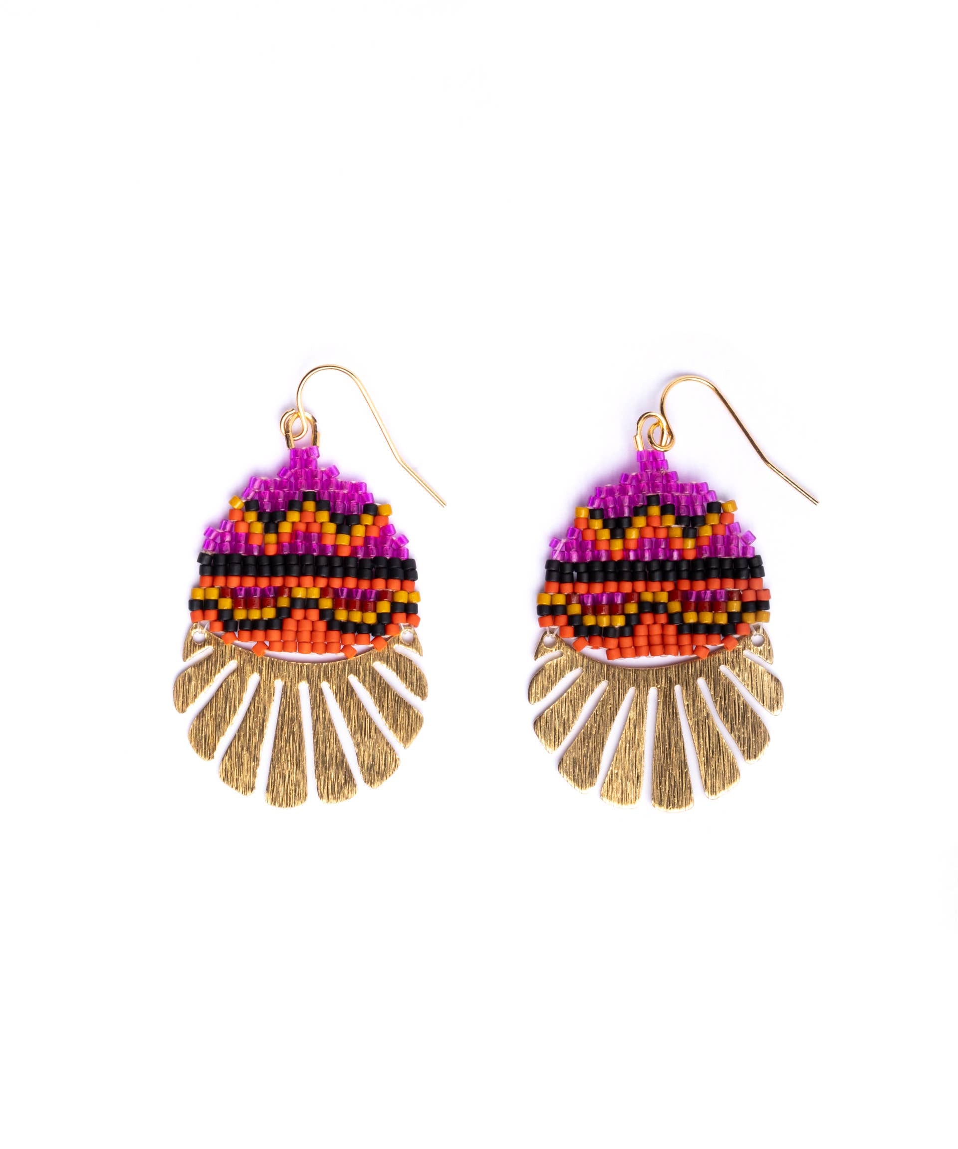 Mayana Designs Beaded Handwoven Santa Fe Drops – showcasing the intricate beadwork and brass charm.