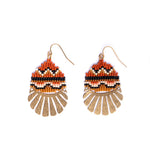 Mayana Designs Beaded Santa Fe Drop Earrings  – Tribal Terracotta Edition, highlighting the intricate beadwork and brass charm in a warm terracotta