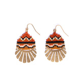 Mayana Designs Beaded Santa Fe Drop Earrings  – Tribal Terracotta Edition, highlighting the intricate beadwork and brass charm in a warm terracotta