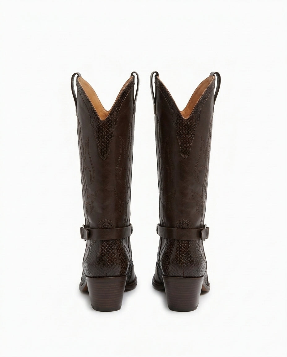 MICUIR Gaucho western boots – back view with snake-embossed heel