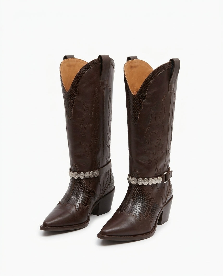 MICUIR Gaucho western boots in chocolate leather – pair